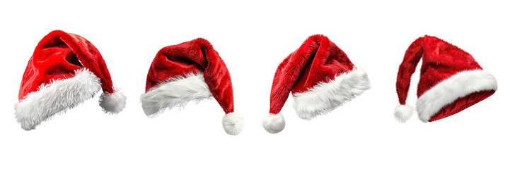 Set of a Christmas red and white Santa hat isolated, real photo on transparent background