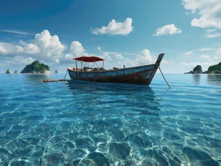 Beach landscape boat island wallpaper