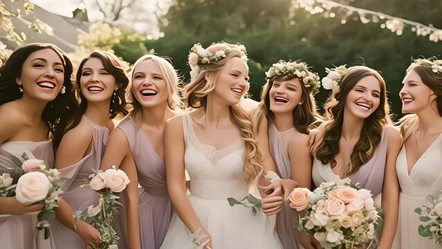 The bride and her group of bridesmaids