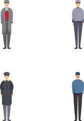 Vector illustrations of individuals in various professional uniforms, isolated on white