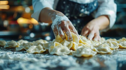 A Polish pierogi making workshop in a culinary school, where students learn about the cultural significance of this traditional dish.