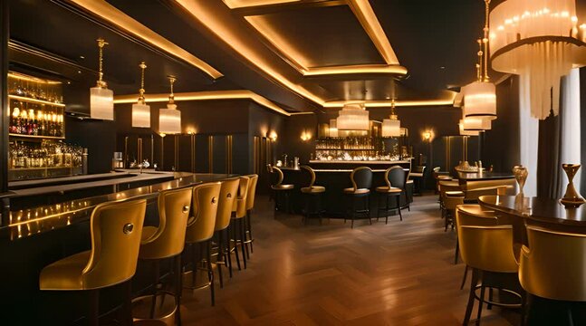 Bar table with luxury black bar stools. Luxury loft lounge bar interior
