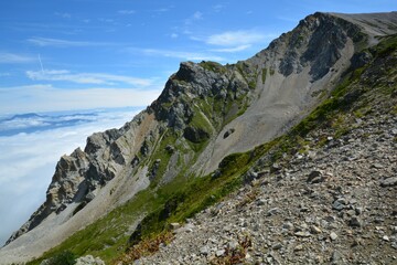 北アルプス　白馬三山　杓子岳と天狗菱	