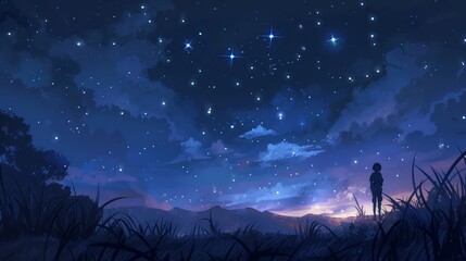 2d illustation space sky with stars 