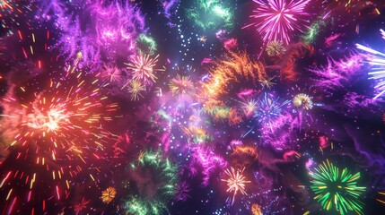 Vibrant Fireworks Display with Colorful Explosions and Sparkling Lights, Perfect for New Year or Independence Day Celebration Backgrounds