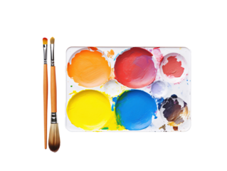 a paint tray with paint brushes
