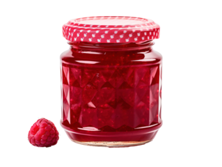 a jar of jam and a raspberry