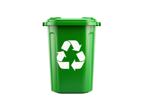 a green recycle bin with a white recycle symbol