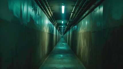 Dark and Mysterious Underground Tunnel with Green Lighting