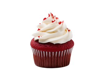 a red velvet cupcake with white frosting