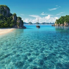 Obraz premium Beach landscape boat island wallpaper