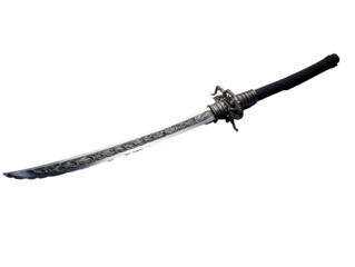 a sword with a black handle