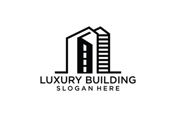 Building logo template with modern unique concept building architecture, line art style real estate logo design