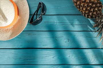 Wooden desk of free space and summer time. 