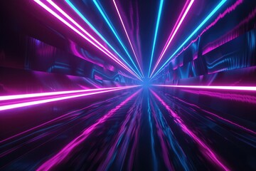 Fototapeta premium Train passing through neon lit tunnel