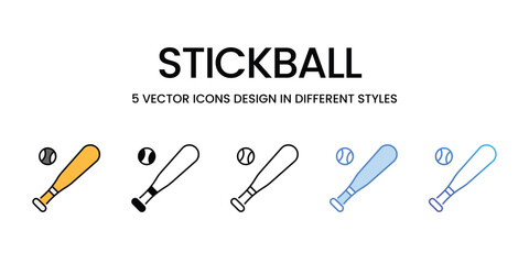Stickball icons vector set stock illustration.