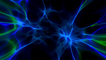 An abstract background of glowing veins of blue on black.