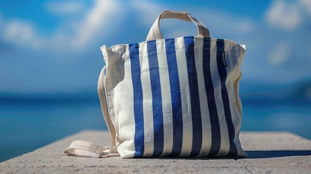 Bag with stripes in blue and white