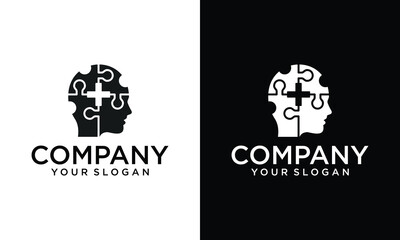 Creative jigsaw puzzle pieces, head or face human profile concept. Line pattern. Puzzle pieces icon or pictogram. Close up of a puzzle game parts.