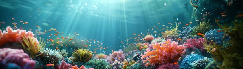 Fototapeta na wymiar Vibrant coral reef with sunlight filtering through the water.