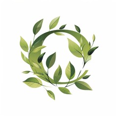 logo, vector design of green tea leaves in the shape of an "Q" on a white background, in the style of a modern flat design with simple shapes and an organic green color palette of lines and curves, el