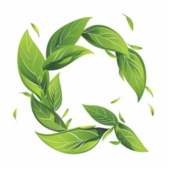 logo, vector design of green tea leaves in the shape of an "Q" on a white background, in the style of a modern flat design with simple shapes and an organic green color palette of lines and curves, el