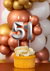Birthday candle number 51 - Celebration balloons background