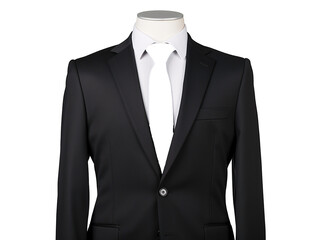 a black suit and white tie