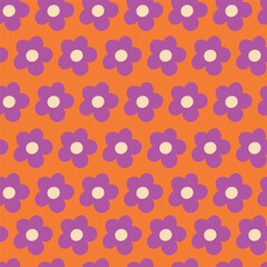 Nostalgic 60s and 70s retro background. Groovy flower power seamless pattern. Vintage hippie vector floral all over surface print. Ditsy grid wallpaper