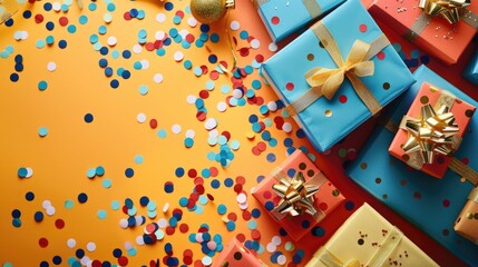 Fototapeta premium Bright colored birthday card with present decorations