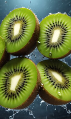 Kiwi fruit close-up, juicy tasty parts of the kiwi fruit