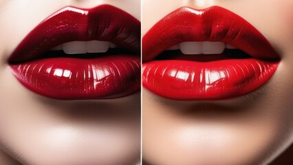 Obraz premium Collection of two colors of lipstick on lips 