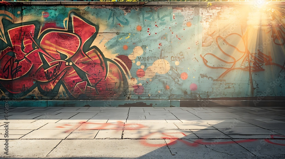 Poster background with colorful graffiti and bold patterns with spotlight