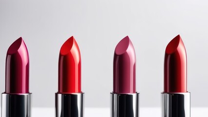 Obraz premium Collection of four colors of lipstick on a white background 