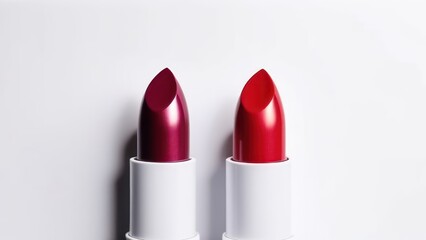 Collection of two colors of lipstick on a white background