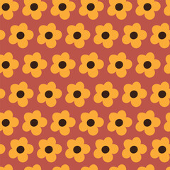 Nostalgic 60s and 70s retro background. Groovy flower power seamless pattern. Vintage hippie vector floral all over surface print. Ditsy grid wallpaper