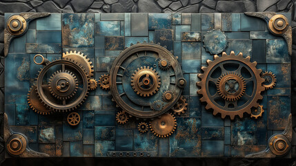 Fototapeta premium Steampunk art with gears and machinery.