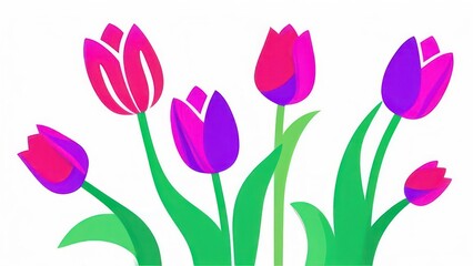 Purple pink tulip bouquet on white background. greeting card. Woman day concept. Copyspace for text.