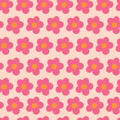 Nostalgic 60s and 70s retro background. Groovy flower power seamless pattern. Vintage hippie vector floral all over surface print. Ditsy grid wallpaper