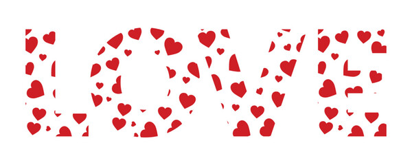 Text Love Made From Red Hearts. Vector illustration