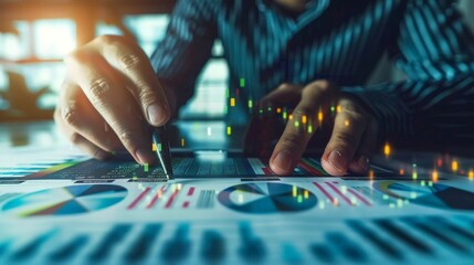 Naklejka premium - UHD 4K sharp focus captures the intricate details of these financial visuals. , They utilize their expertise to uncover intricate details within economic information.