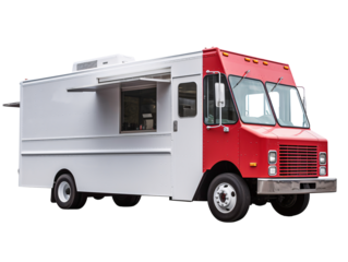a white and red food truck
