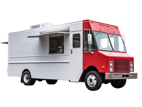 a white and red food truck