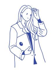 illustration Minimalist Line Art of a Woman Working