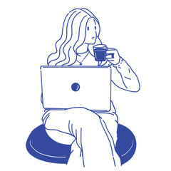 illustration Minimalist Line Art of a Woman Working