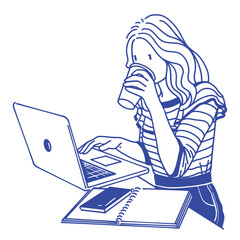 illustration Minimalist Line Art of a Woman Working