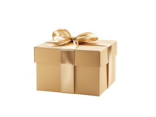 a gold box with a bow