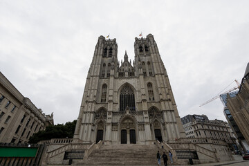 Fototapeta premium Brussels Belgium - 05 08 2023: Medieval city in Europe. Art and culture. Tourists from all over the world. The centre of the city capital of the European Union the Parliament Leuven Martelarenplein