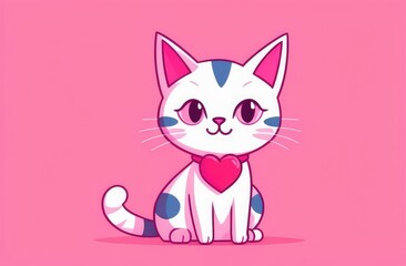 Fototapeta premium Cute cat holding a heart. funny hand drawn kittens