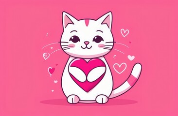 Cute cat holding a heart. funny hand drawn kittens